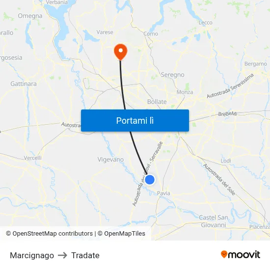 Marcignago to Tradate map