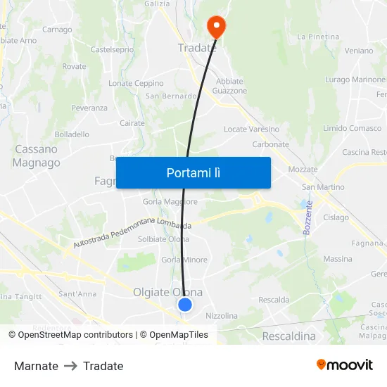 Marnate to Tradate map