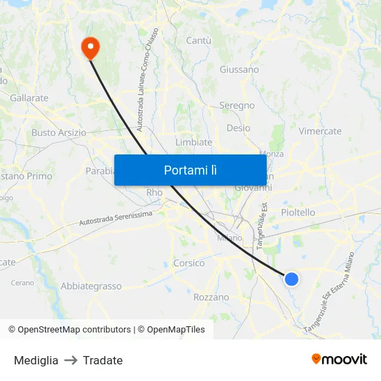 Mediglia to Tradate map