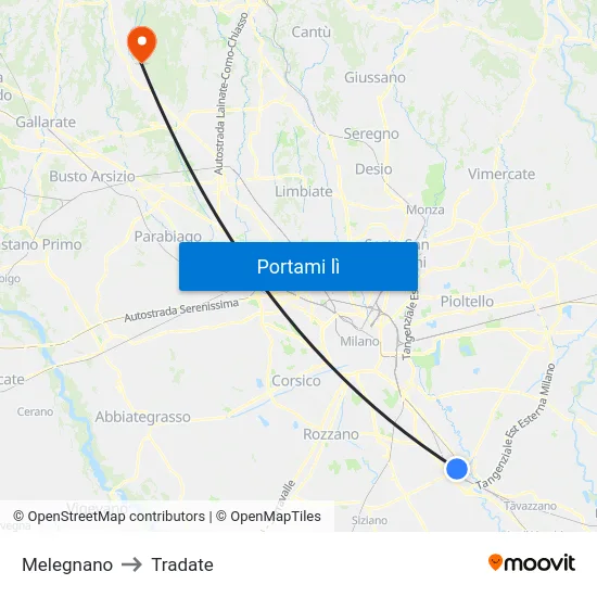 Melegnano to Tradate map