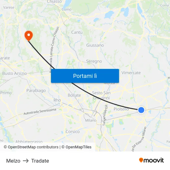 Melzo to Tradate map