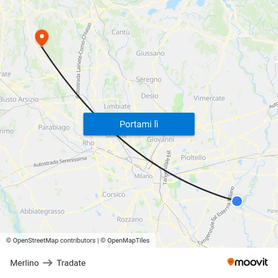 Merlino to Tradate map