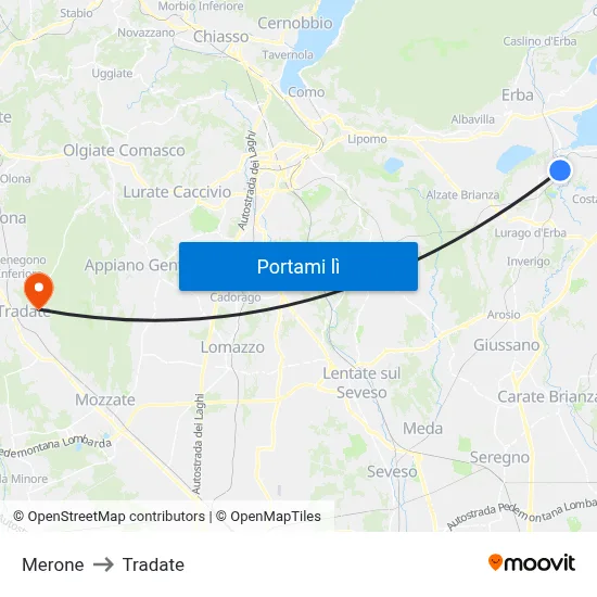 Merone to Tradate map