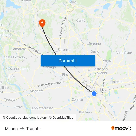 Milano to Tradate map