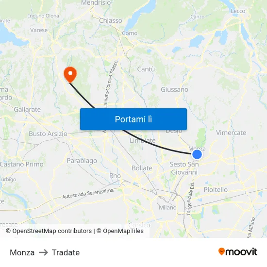 Monza to Tradate map
