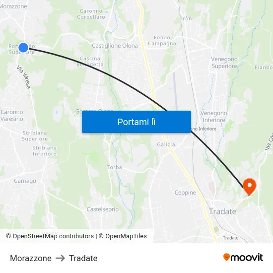 Morazzone to Tradate map