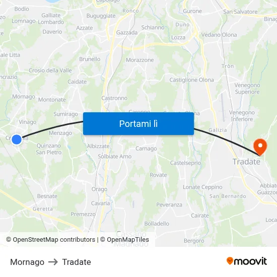 Mornago to Tradate map