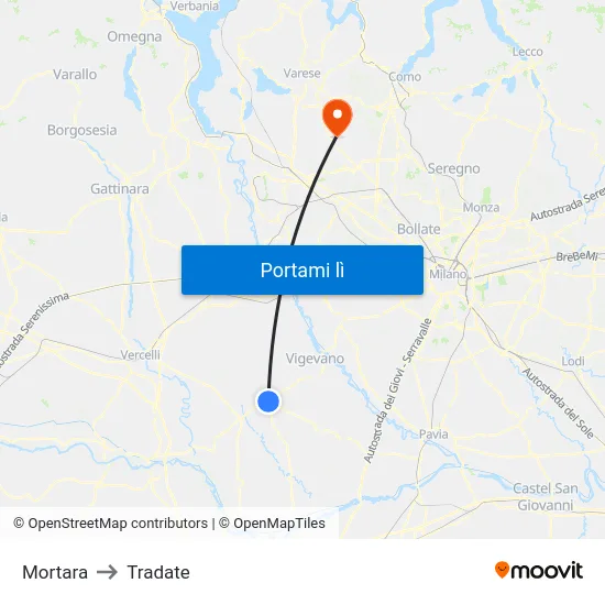 Mortara to Tradate map
