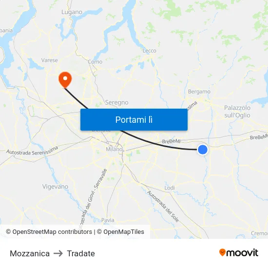 Mozzanica to Tradate map
