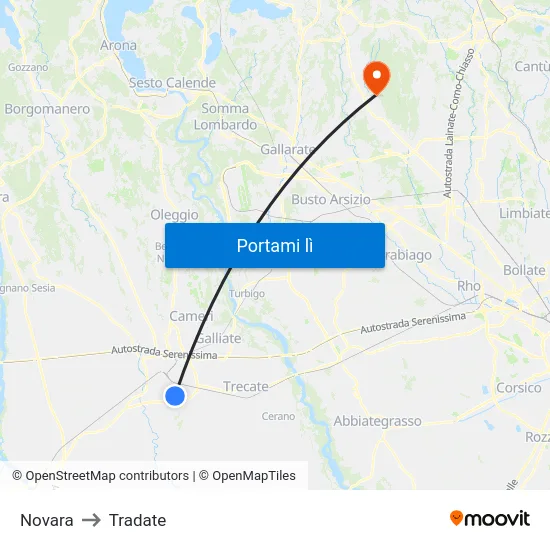 Novara to Tradate map
