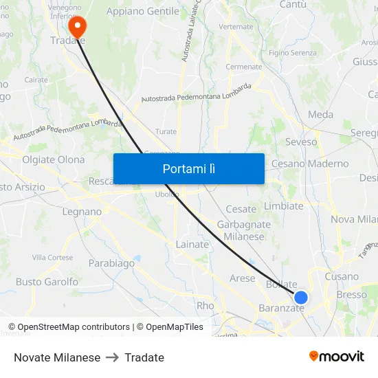Novate Milanese to Tradate map