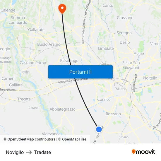 Noviglio to Tradate map