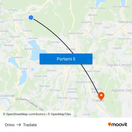 Orino to Tradate map