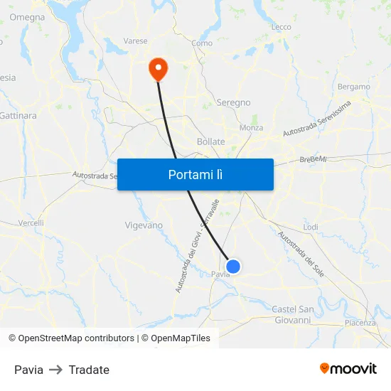 Pavia to Tradate map