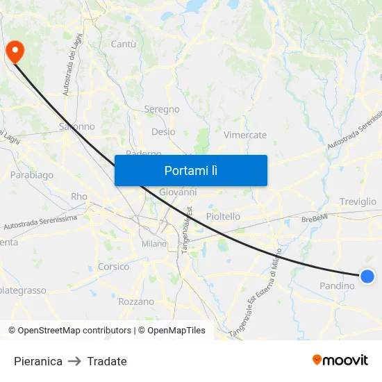 Pieranica to Tradate map