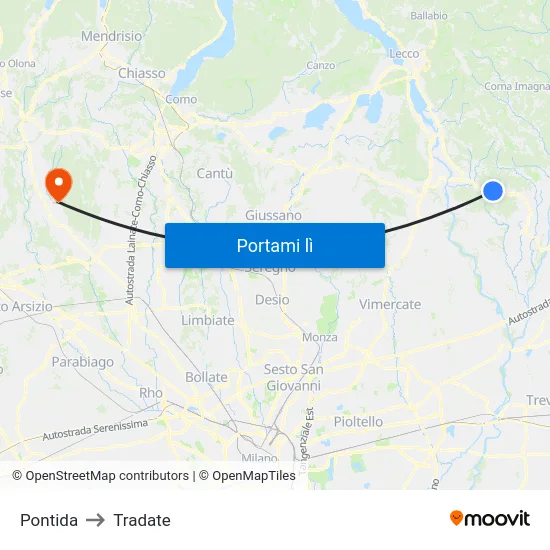 Pontida to Tradate map