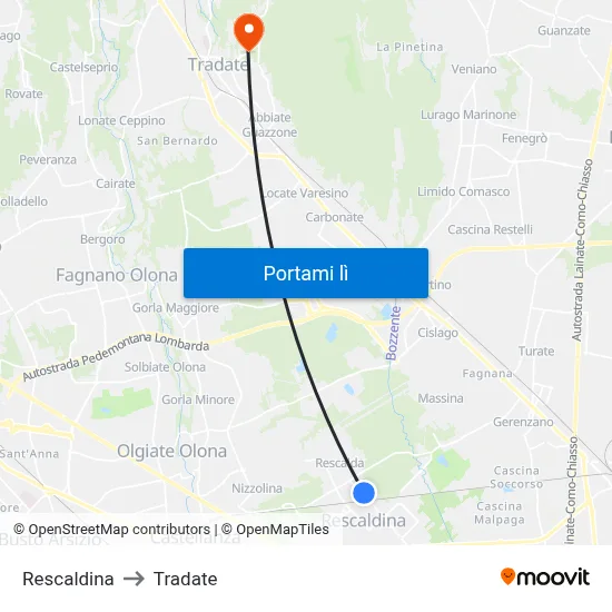Rescaldina to Tradate map