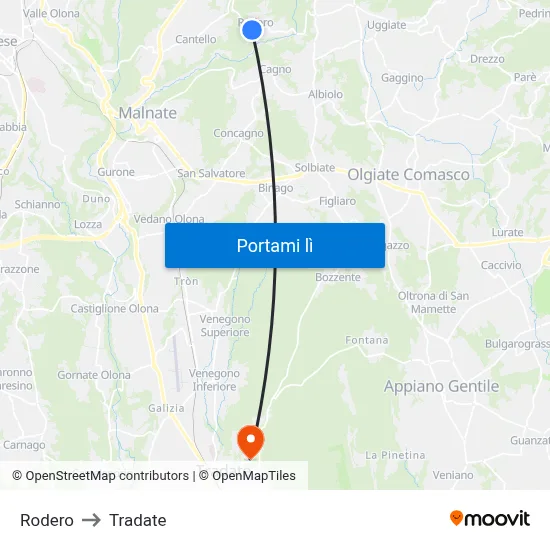 Rodero to Tradate map