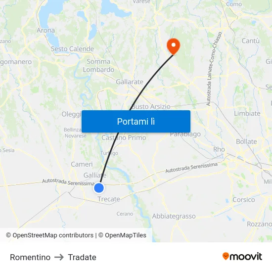 Romentino to Tradate map