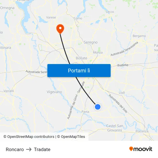 Roncaro to Tradate map