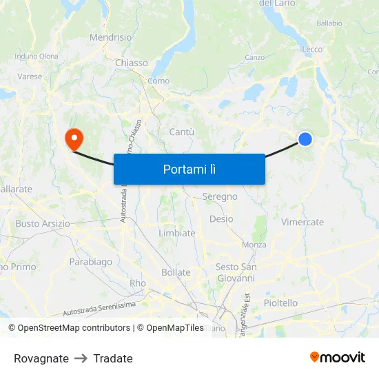 Rovagnate to Tradate map