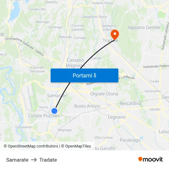 Samarate to Tradate map