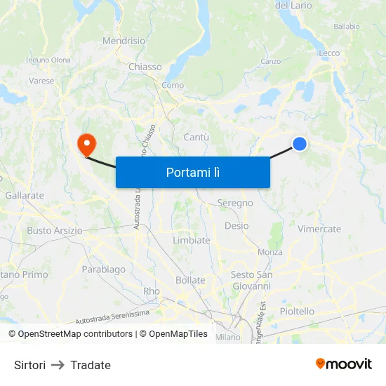 Sirtori to Tradate map