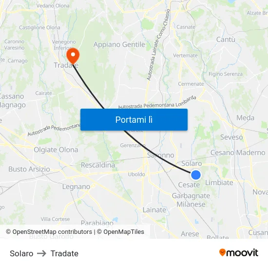 Solaro to Tradate map