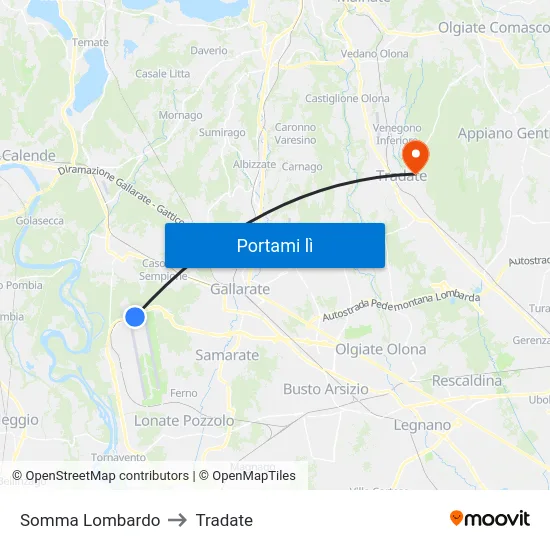 Somma Lombardo to Tradate map