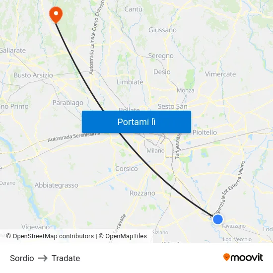 Sordio to Tradate map