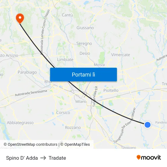 Spino D' Adda to Tradate map