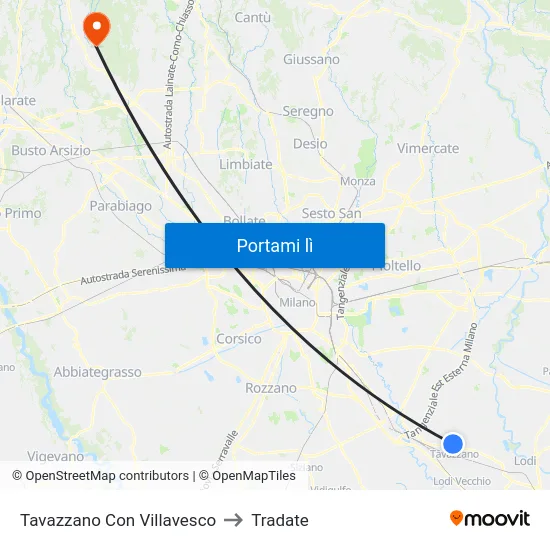 Tavazzano Con Villavesco to Tradate map
