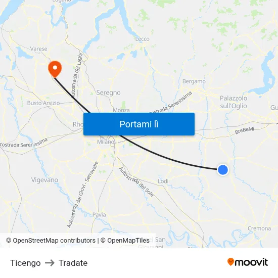 Ticengo to Tradate map