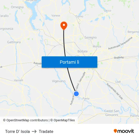 Torre D' Isola to Tradate map