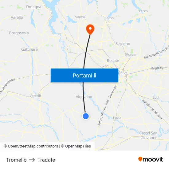 Tromello to Tradate map