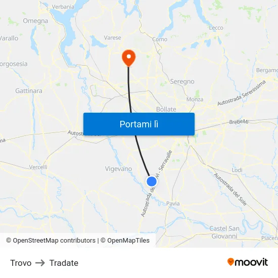 Trovo to Tradate map