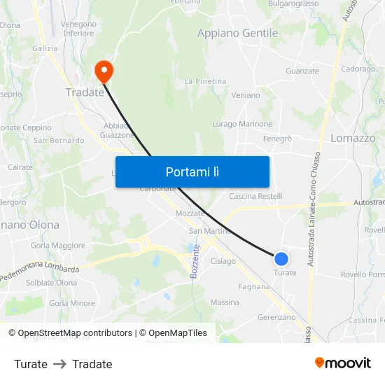 Turate to Tradate map