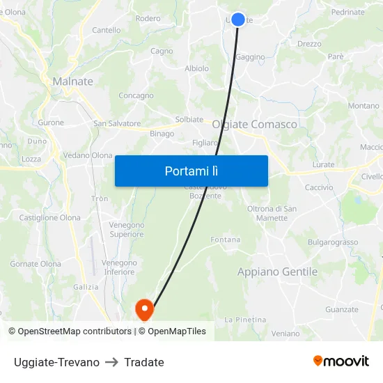 Uggiate-Trevano to Tradate map