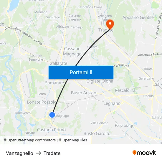 Vanzaghello to Tradate map