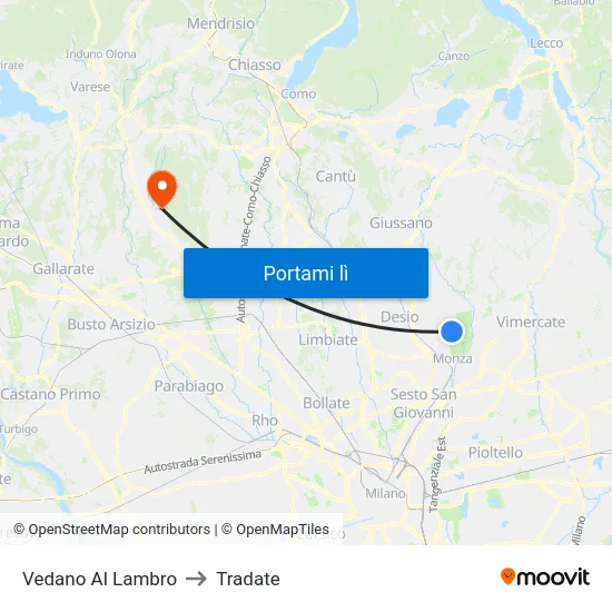 Vedano Al Lambro to Tradate map