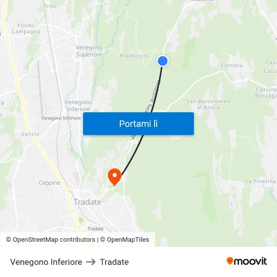 Venegono Inferiore to Tradate map