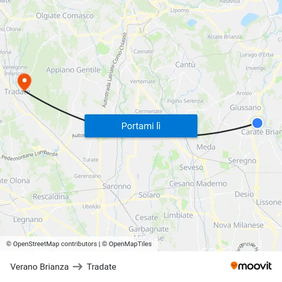 Verano Brianza to Tradate map