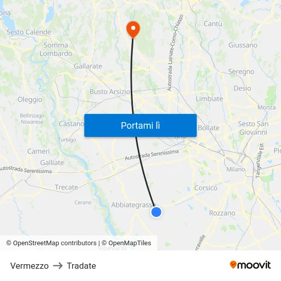 Vermezzo to Tradate map