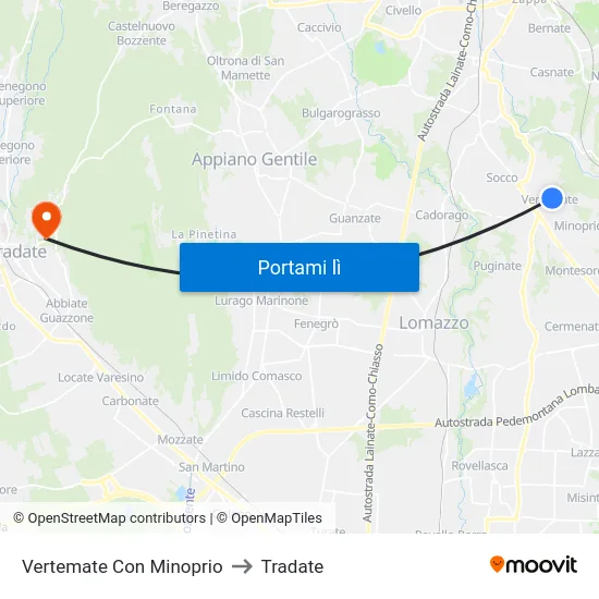 Vertemate Con Minoprio to Tradate map