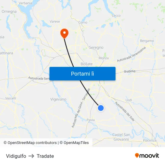 Vidigulfo to Tradate map