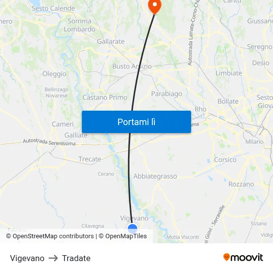 Vigevano to Tradate map