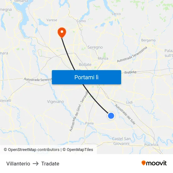 Villanterio to Tradate map