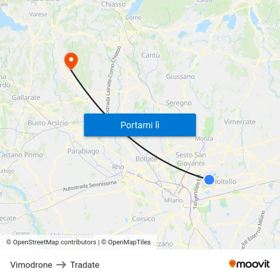 Vimodrone to Tradate map