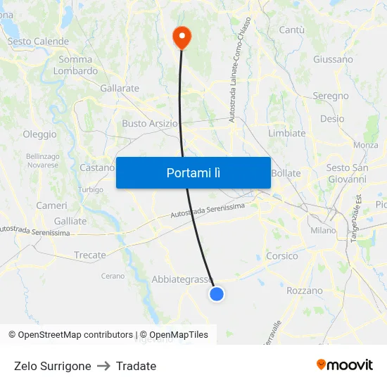 Zelo Surrigone to Tradate map