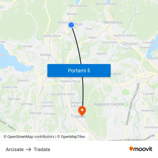 Arcisate to Tradate map